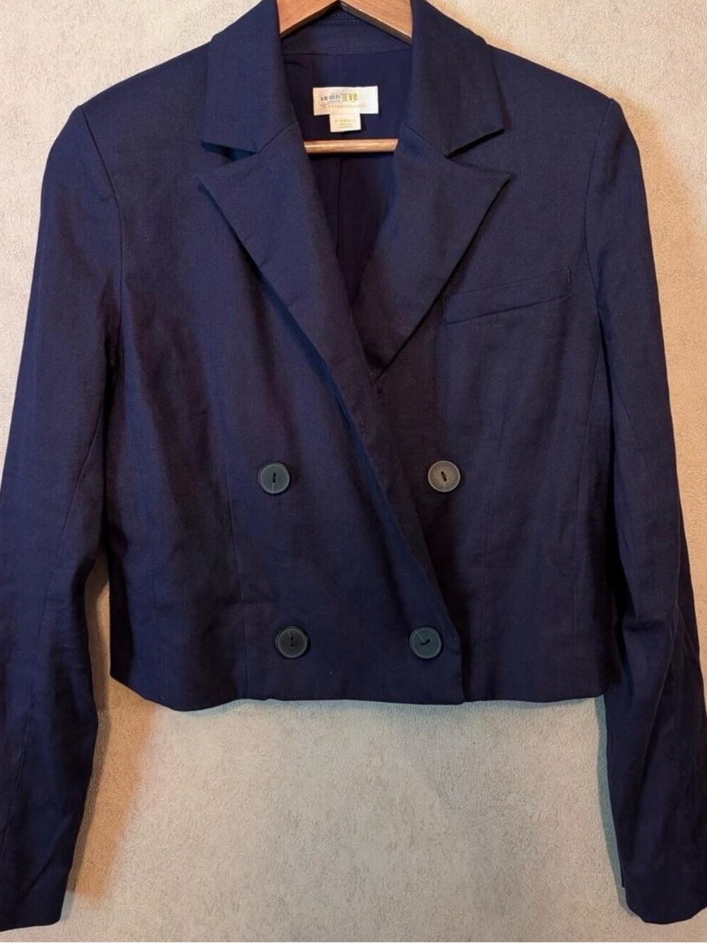 MAEVE Anthropologie navy linen cropped blazer sz XS
